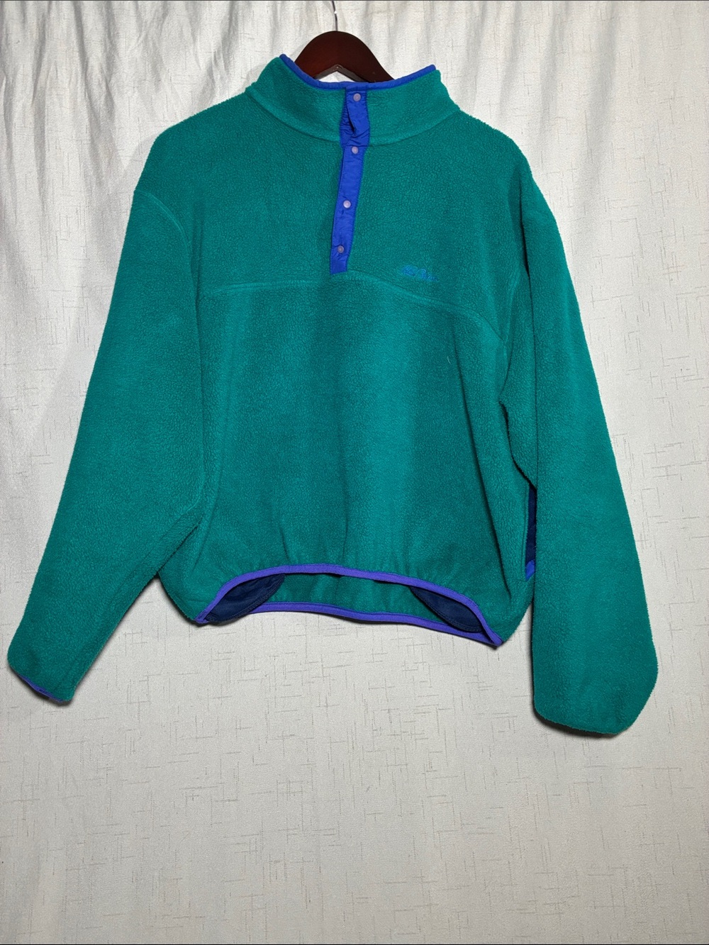 L.L. Bean Teal Fleece Pullover with Purple Trim